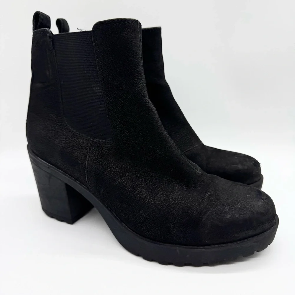 Vagabond Shoemakers Grace‎ Nubuck Chunky Chelsea Ankle Boots Black Sz 39 Minimal